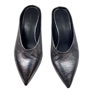 Vince Ralston Silver Metallic Leather Mules Size 8